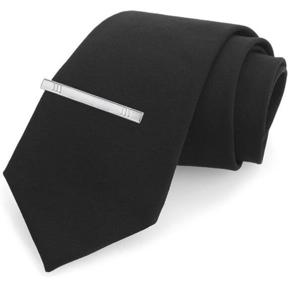 Mens Silver Tie Clip Set 4 Pack Metal Tie Bars Formal Business Wedding Gift - Picture 5 of 7